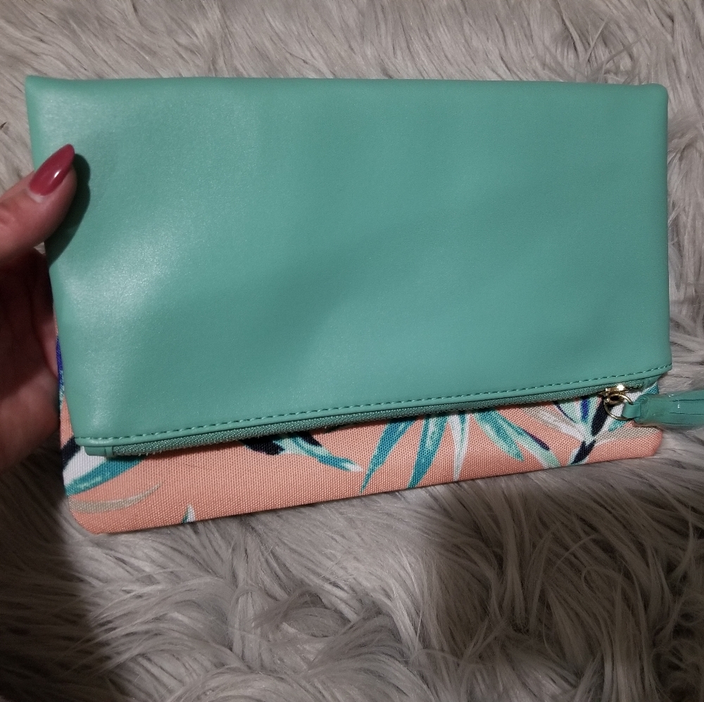Tropical fold over clutch pouch